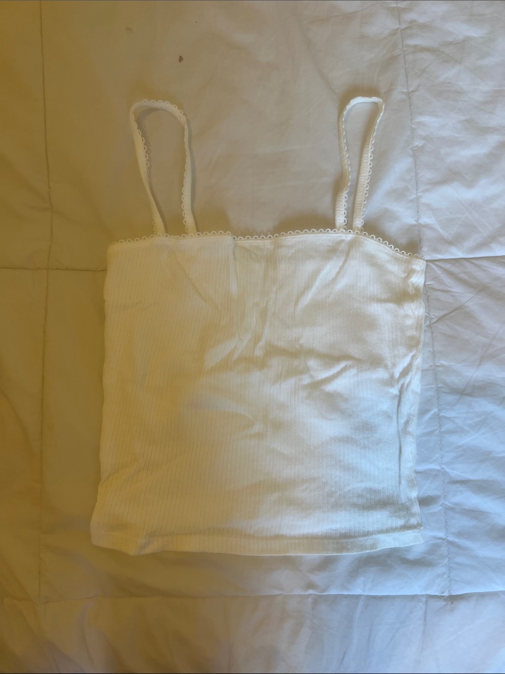 Forever 21 White Ribbed Lace-Trim Cami
